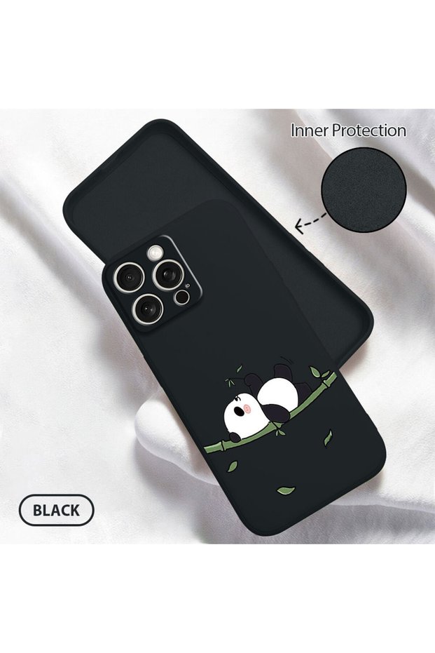iPhone 15 Pro Max Compatible Soft Silicone Phone Case with Velvet Camera Protections Panda Pattern