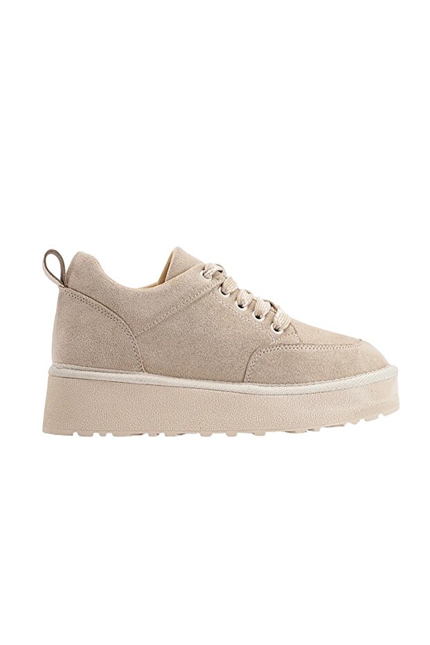 Beige Suede Lace-Up Women's Boots Nsb520
