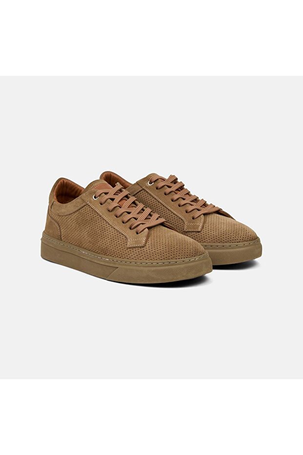 Men's Beige Lace-Up Suede Sports Shoes