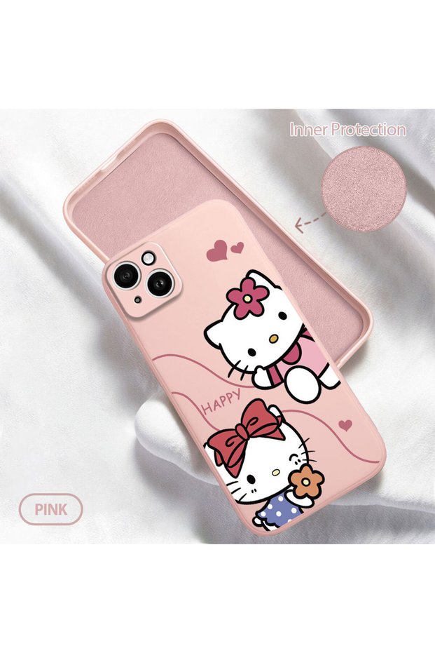 iPhone 14 Plus Compatible Soft Silicone Phone Case with Velvet Camera Protections Kitty Pattern