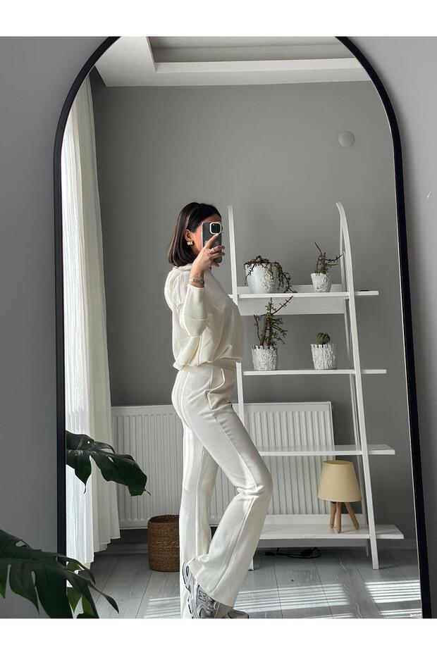 Krem Modal İspanyol Paça Takım - 2