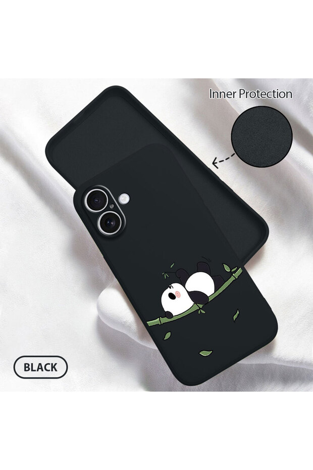 iPhone 16 Compatible Soft Silicone Phone Case with Velvet Camera Protections, Panda Pattern
