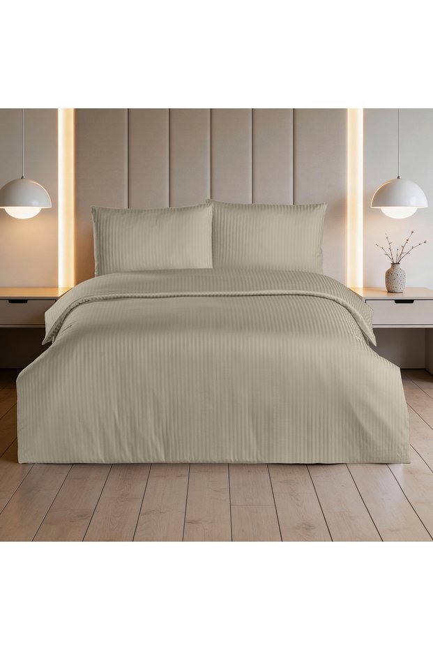 Linestyle Single 100% Cotton Satin (90 Thread) Duvet Cover Set Beige (2 Pieces) 160X220/50X70 Beige
