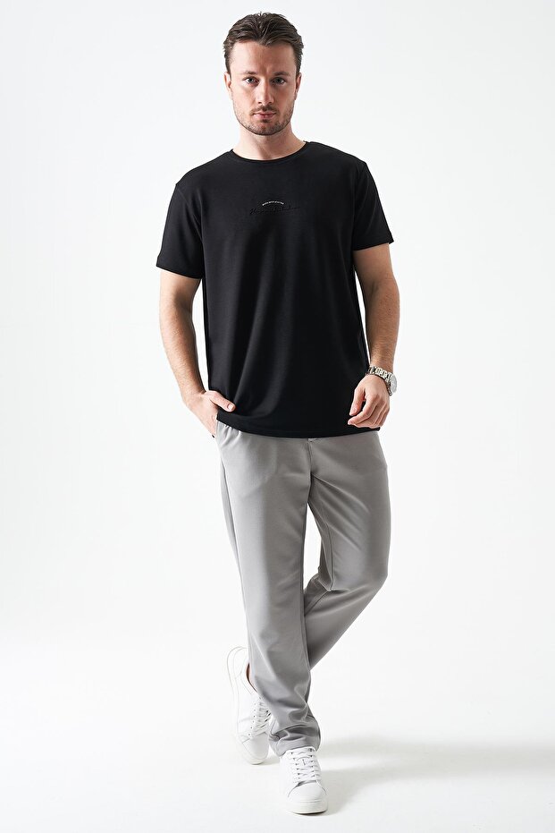 Men's Gray Waist Half Elastic Knitted Jacquard Trousers