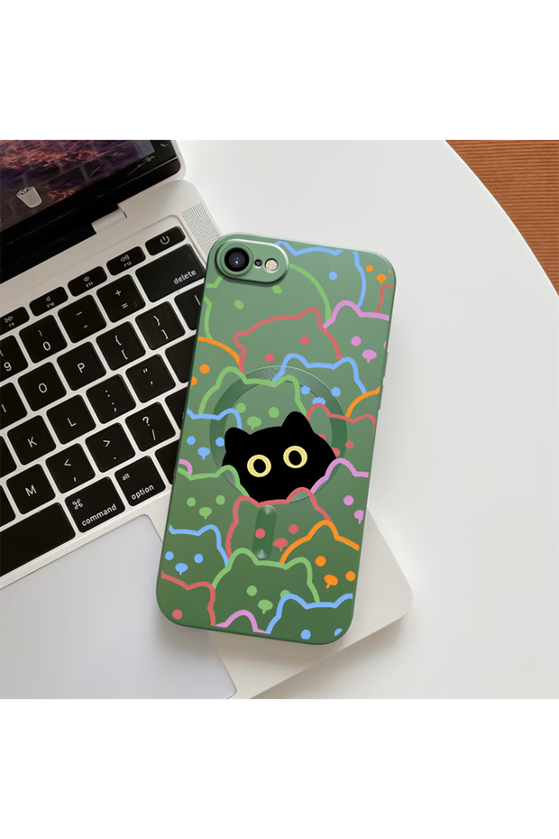 iPhone Se 2022 Compatible Transparent Magsafe Wireless Soft Silicone Phone Case Cat Pattern