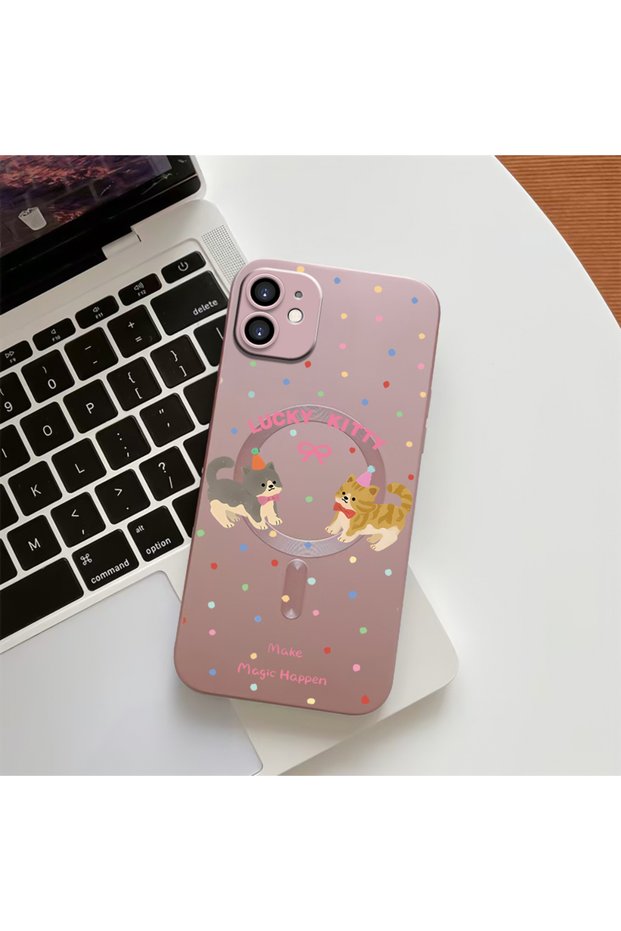 iPhone 11 Compatible Transparent Magsafe Wireless Soft Silicone Phone Case Cute Cat Pattern