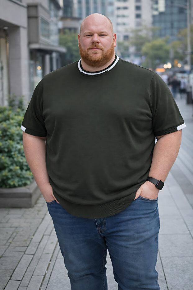 Men's Plus Size Summer Knitwear Khaki T-Shirt