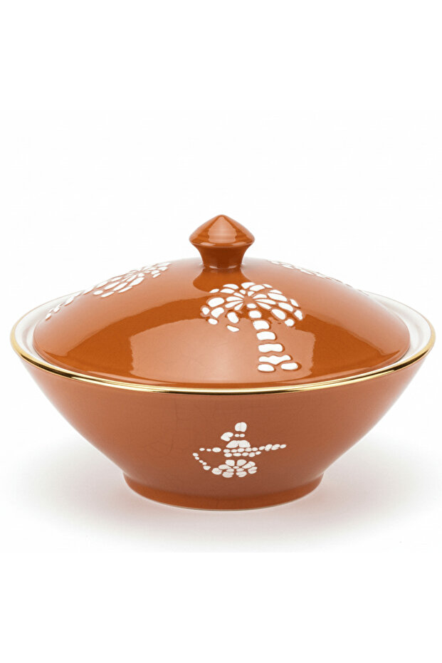 Christian Verucci 10 Inch Premium Brown Ceramic Halwa Serving Bowl with Matching Lid