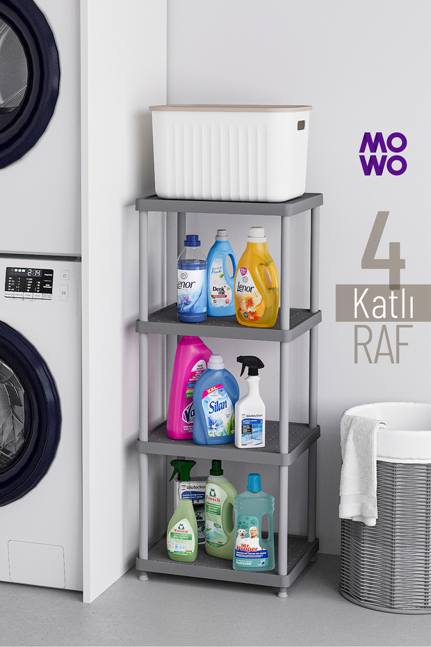 4-Tier Gray 40X33 Portable Organizer Plastic Kitchen Bathroom Cabinet Shelf – Pantry Laundry Room Shelf