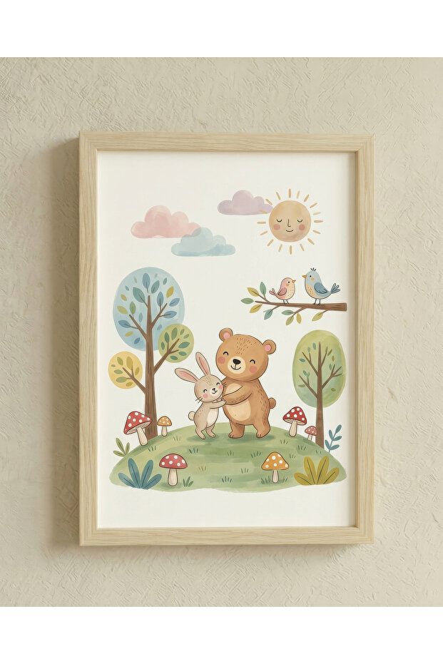 Montessori Educational Table Wooden Framed Table Baby Kids Room Wall Decoration Uv Printing - Single Table Natural Wooden Frame