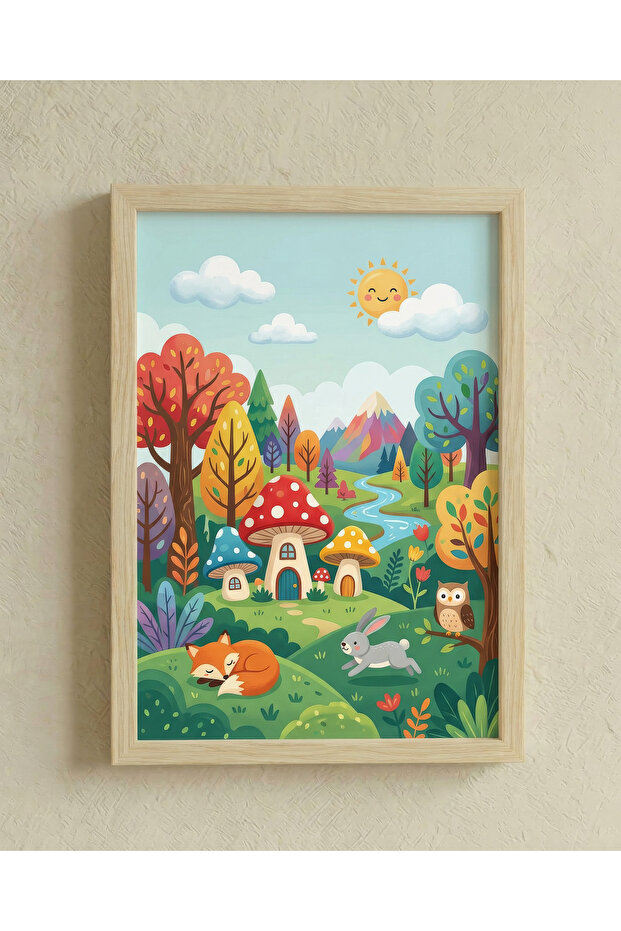 Montessori Educational Table Wooden Framed Table Baby Kids Room Wall Decoration Uv Printing - Single Table Natural Wooden Frame