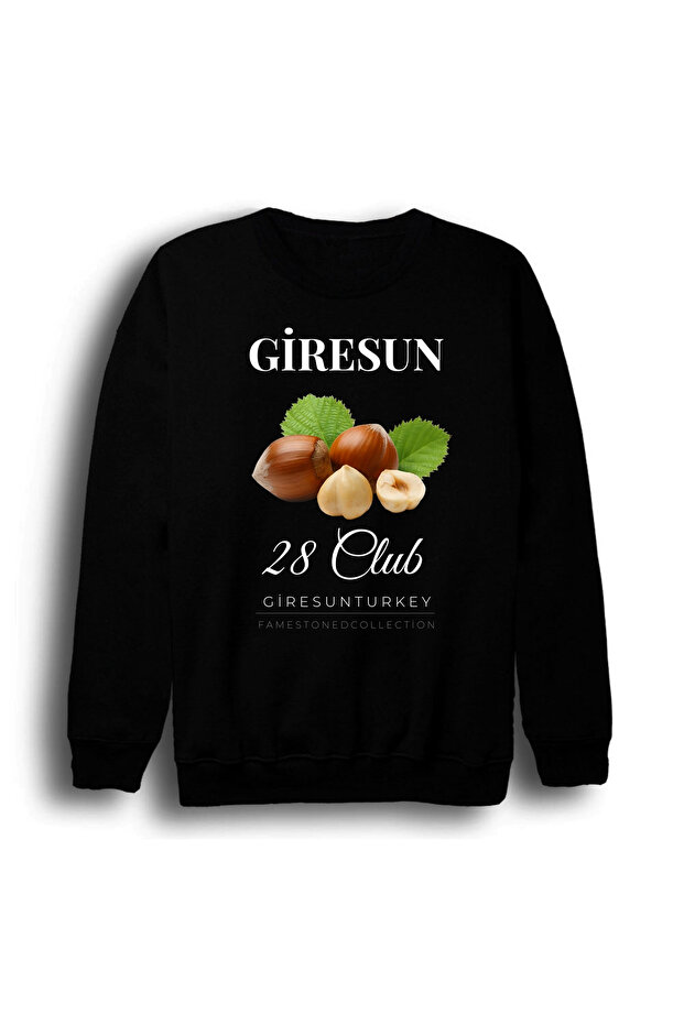 Giresun - 28 - Fındık - Ada - Şehir Printed Unisex 100% Cotton Black Crew Neck Sweatshirt