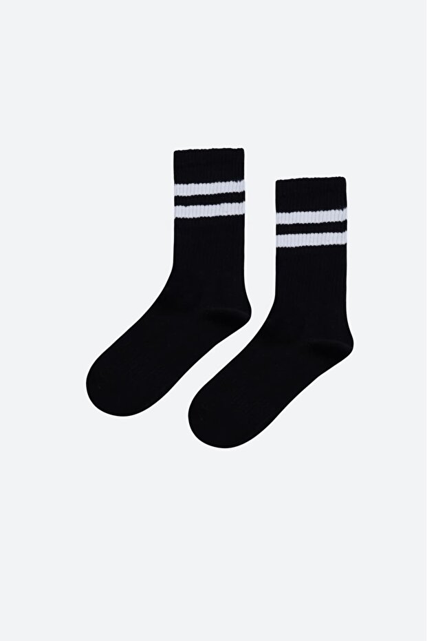 White Striped Cotton Unisex Black Socks – Breathable and Flexible for Daily Use