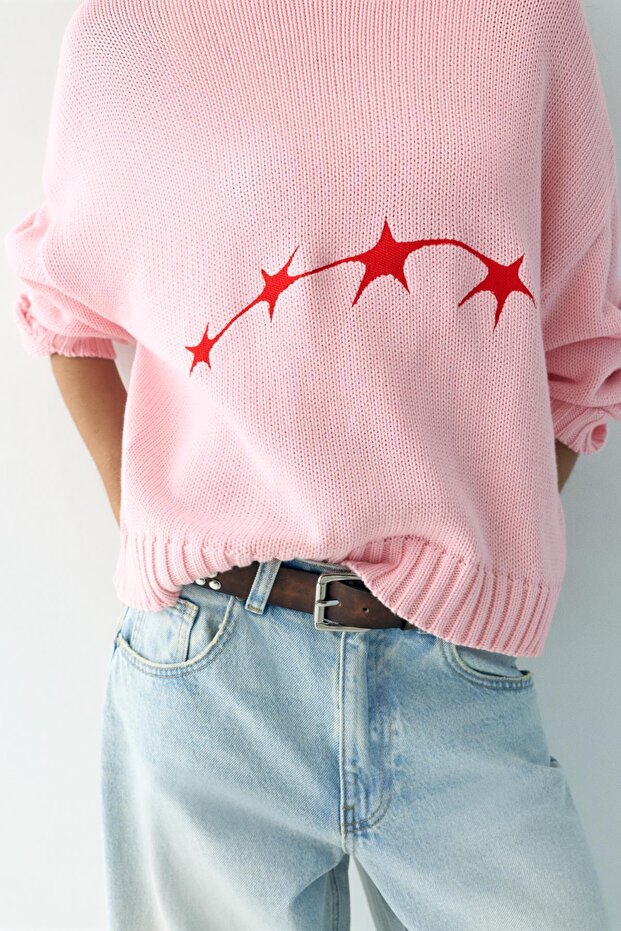 Yıldız detaylı pembe kazak - 7