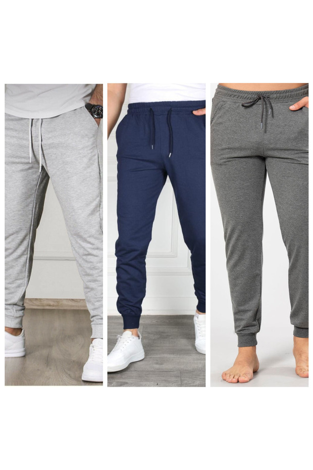 3-Piece Men's Ribbed Leg Relaxed Fit Sweatpants (Regenerated Fabric)
