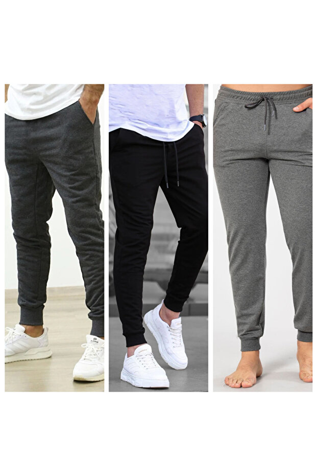3-Piece Men's Ribbed Leg Relaxed Fit Sweatpants (Regenerated Fabric)