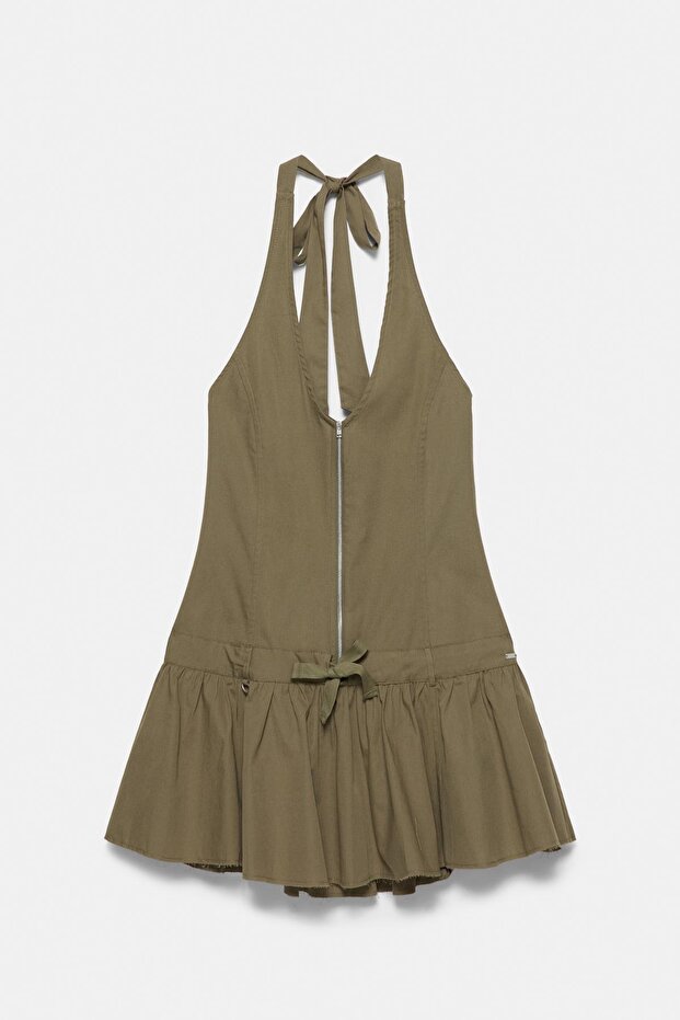 Kısa halter fermuarlı elbise - 8
