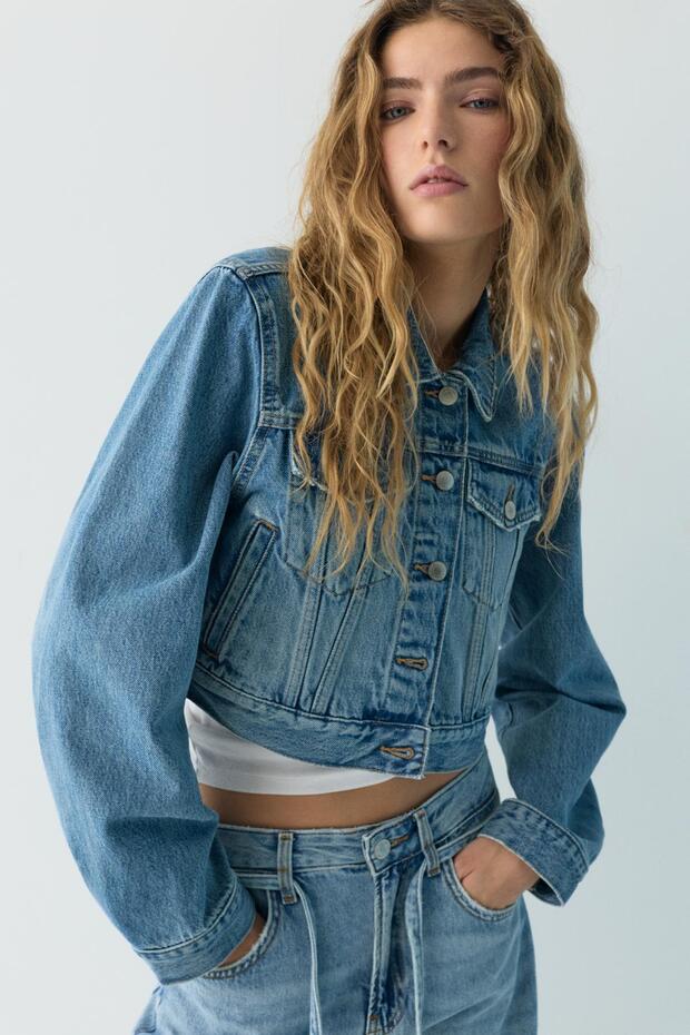 Crop denim ceket - 2
