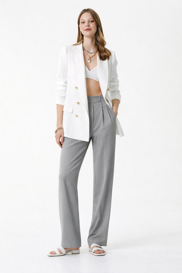 High Waist Crepe Palazzo Pants – Wide-Leg , Flowy Textured , Office & Casual Stylish