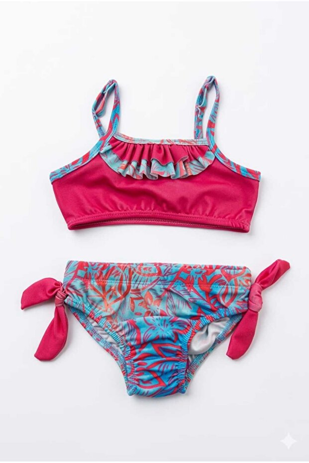 Leaf Patterned Girl's Bikini Set - 1
