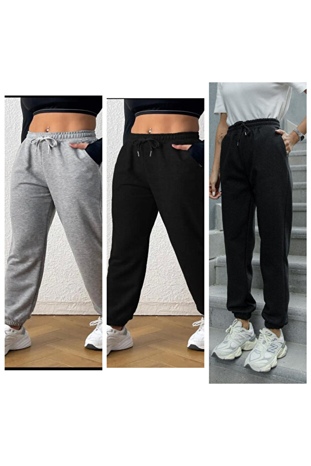 3-Piece Women's Comfortable Fit Rubber-Headed Sweatpants (Regenerated Fabric)