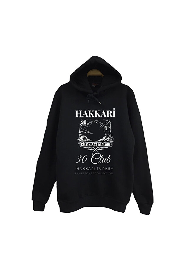Hakkâri - 30 - Cilo - Sat - Şehir Printed Unisex 100% Cotton Black Hooded Sweatshirt