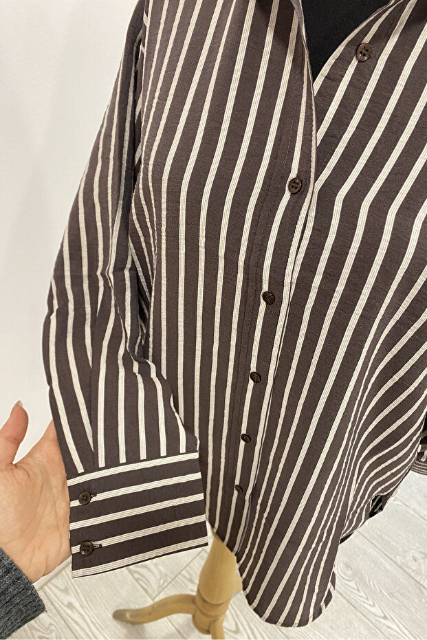 Oversize Striped Modal Shirt - 5