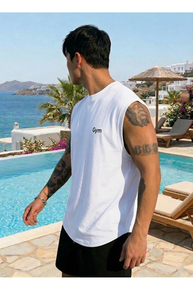 Men's Gym Printed Zero Sleeve Crew Neck T-Shirt