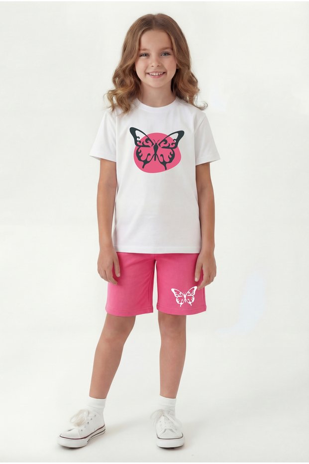 Summer Print Detailed Capri 2-Piece Girls' Top and Bottom Set