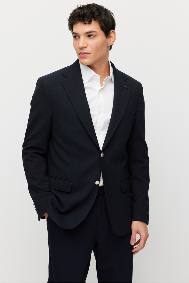 Men's Mono Collar Double Button Textured Jacket - 4