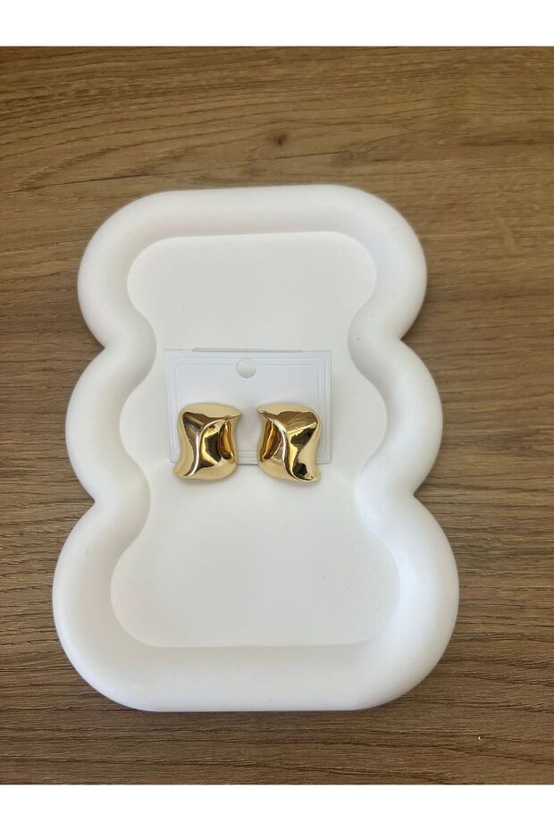 Modern Dalgalı Gold Küpe