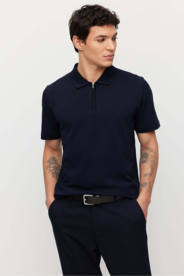 Men's Invisible Zipper Pack Collared Knitwear T-Shirt