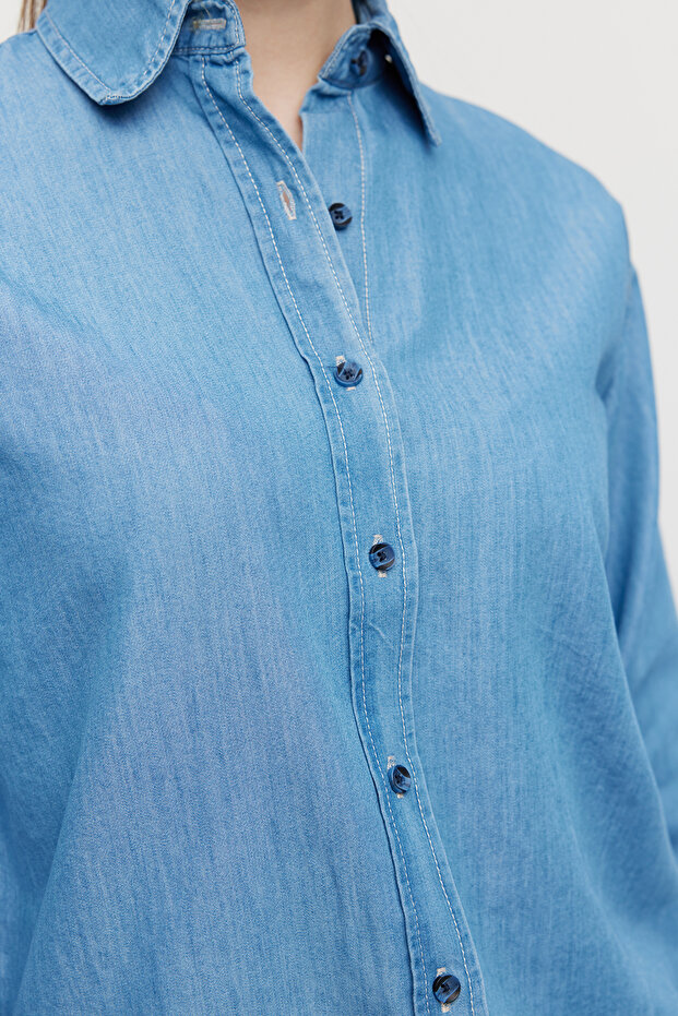 Kadın Basic Denim Gömlek - 6