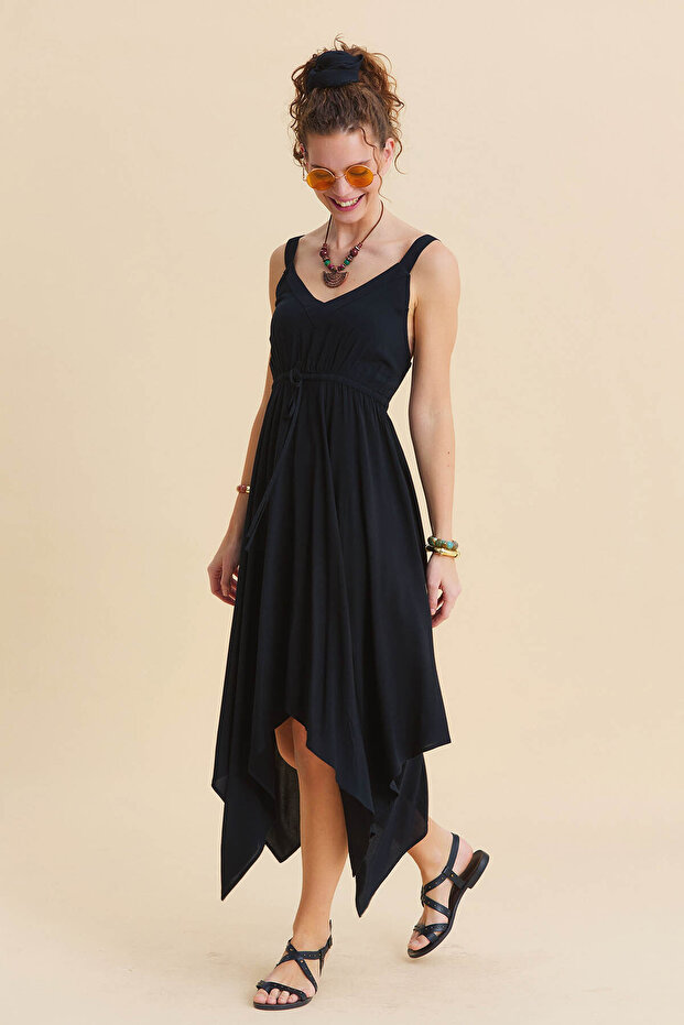 V-Neck Asymmetrical Cut Bohemian Dress
