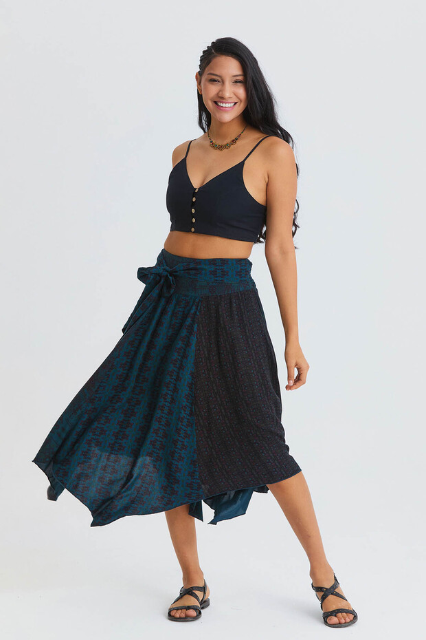Loose Midi Flared Skirt with Tie Waist