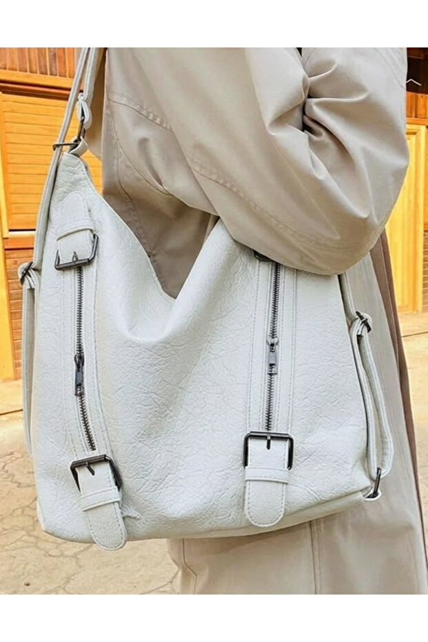 Black Soft Faux Leather Large Size Backpack and Shoulder Bag