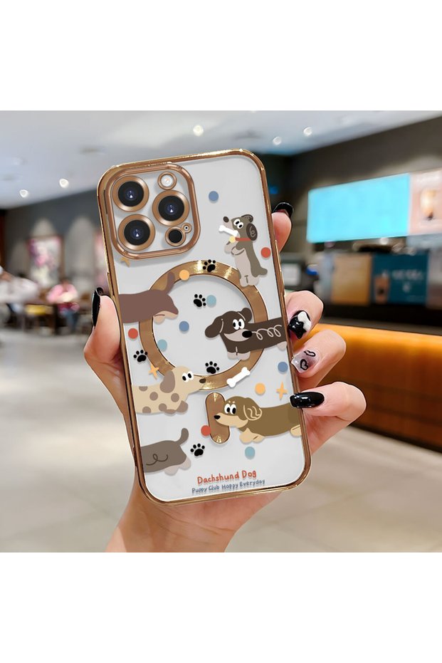 iPhone 16 Pro Max Compatible Transparent Soft Silicone Magsafe Wireless Phone Case Dog Pattern