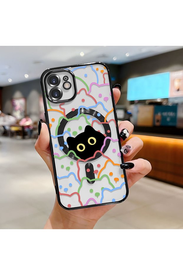 iPhone 12 Compatible Transparent Soft Silicone Magsafe Wireless Phone Case Cat Pattern
