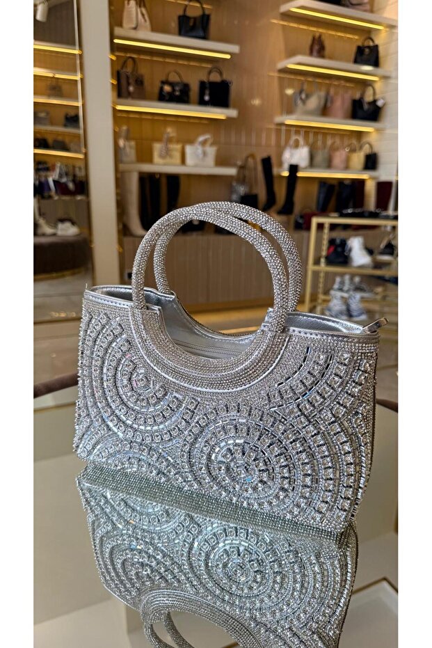 Imported round s Strappy stone model women's evening dress c Bag 27276 silver
