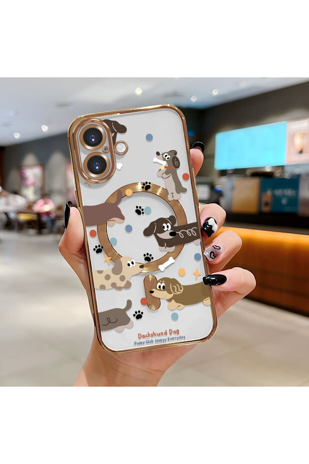 iPhone 16 Compatible Transparent Soft Silicone Magsafe Wireless Phone Case Dog Pattern