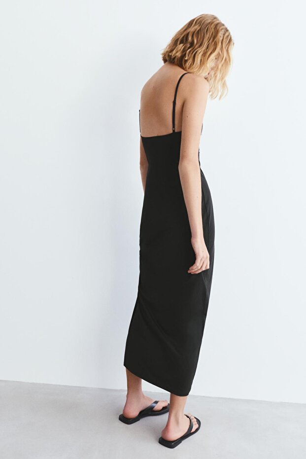 Askılı poliamid midi elbise - 4