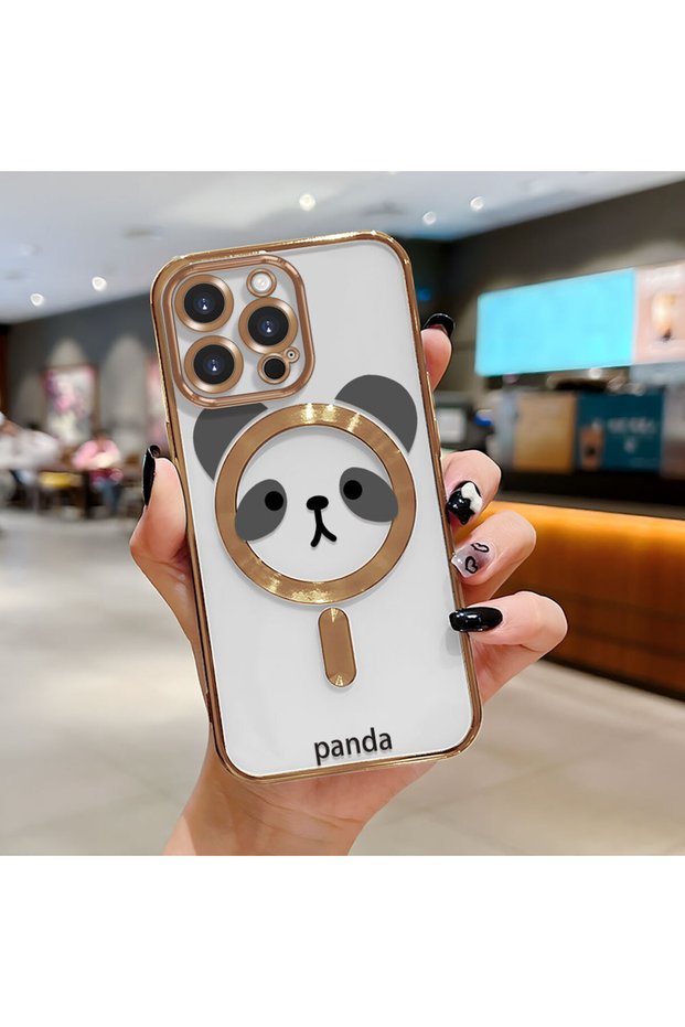 iPhone 15 Pro Max Compatible Transparent Soft Silicone Magsafe Wireless Phone Case Panda Pattern