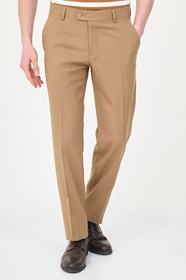 Straight Slim Fit Men's Trousers Camel - 38368.26Y