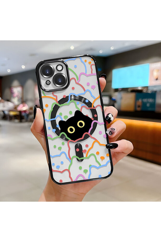 iPhone 15 Compatible Transparent Soft Silicone Magsafe Wireless Phone Case Cat Pattern