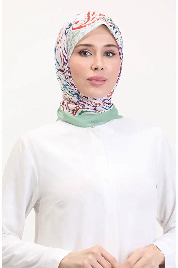 منقوش وشاح ناعم 70243-05 أخضر نعناعي أرجواني