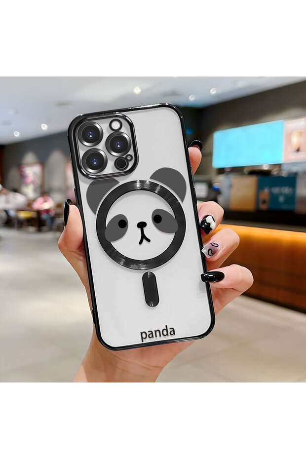 iPhone 16 Pro Max Compatible Transparent Soft Silicone Magsafe Wireless Phone Case Panda Pattern