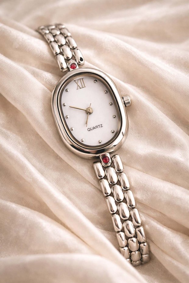 Athira Women's Steel Watch Silver Color White Dial Classic Band Oval Case Stylish, Luxury Wristwatch 2026