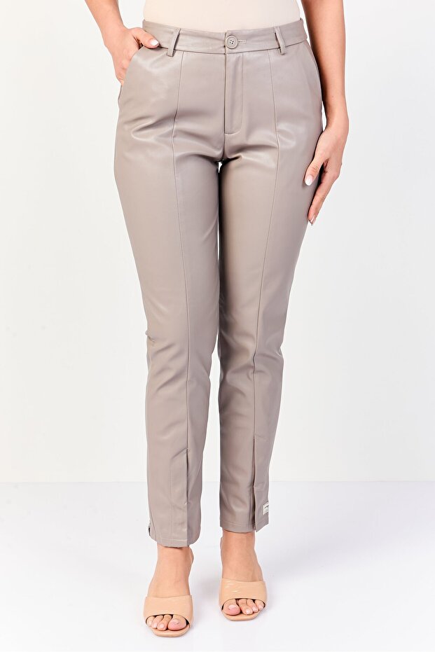 Women Regular Fit High Rise Solid Bootcut Pants, Taupe