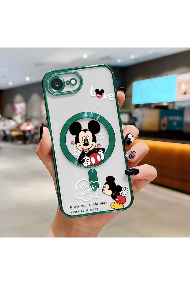 iPhone 16E Compatible Transparent Soft Silicone Magsafe Wireless Phone Case Mickey Pattern