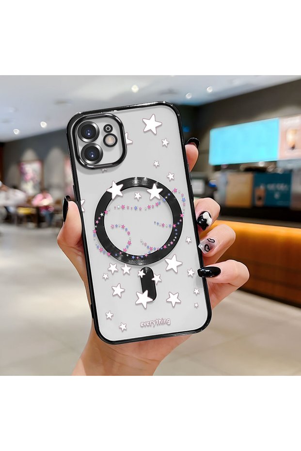 iPhone 12 Compatible Transparent Soft Silicone Magsafe Wireless Phone Case Star Pattern